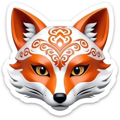 ​Cinematic Realistic Japanese Kitsune Mask, depicted as an intricately carved fox mask with flowing, delicate features and vivid traditional patterns, its mysterious eyes set against a softly blurred background that emphasizes its mystical allure and cultural significance, rendered with detailed textures and refined lighting, sticker