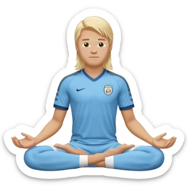Erling Haaland long hair doing the lotus position Manchester city  sticker