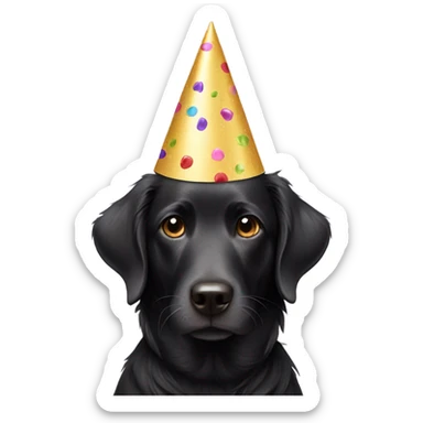 Black dog in party hat sticker