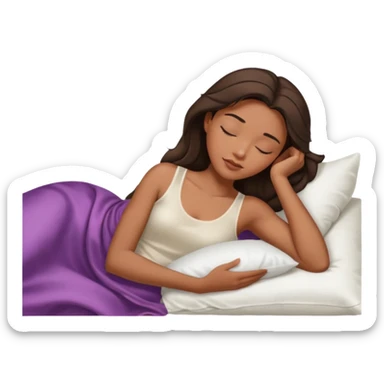 sleeping beauty african american woman with dark brown hair with a white silk pillow, she is sleeping on her side, she is wearing a white tank top sticker