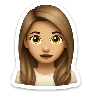 Chica con el pelo largo y castaño oscuro ojos marrones y top beige sticker