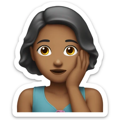 a girl sighing with a hand on the head sticker