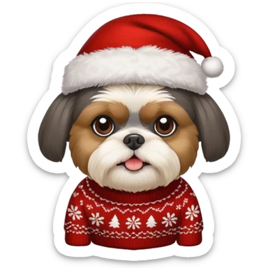 Small all OVER dark grey faced shih tzu christmas sweater hat sticker