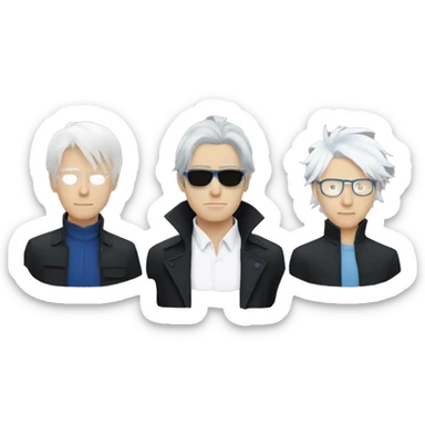 Gojo satoru, a 2japanese man with messy white hair wearing a black high collar jacket, a pair of blue aviators, and has blue eyes  sticker