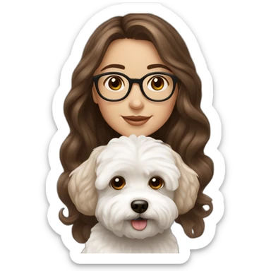 Long brown hair, eyeglassed turkish girl with white maltipoo sticker