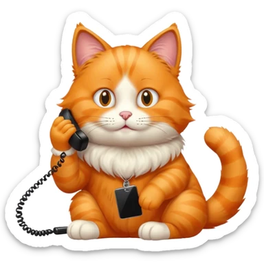 phone，The orange cat is sitting and making a phone call. sticker