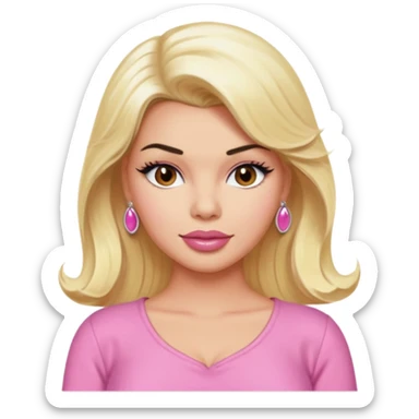 Jayne Mansfield with brown eyes, blonde long hair, pink outfit sticker