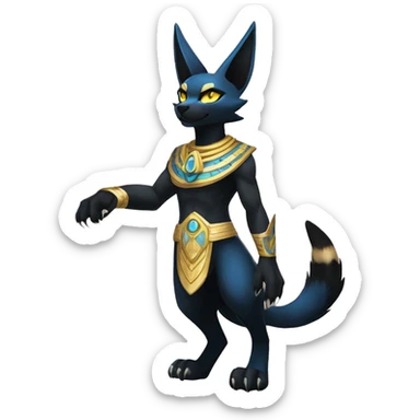 Black godly overpowered ethereal majestic Egyptian Lucario-Umbreon-Cat. Golden Anubis-Rings and yellow ring-markings. Full body sticker