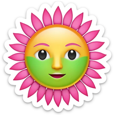 Latin letters SOL in emoji style, pink green and sunny colors, associations with energy and sun, modern look sticker