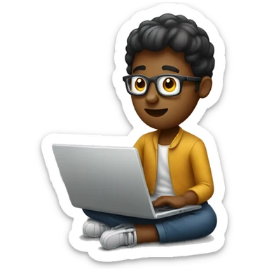 a graphic designer working on a laptop sticker