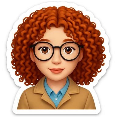 Add glasses to the freckled woman with curly hair in emoji style. Remove the background. sticker