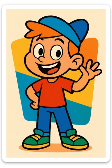 boy, vibrant cartoon style sticker