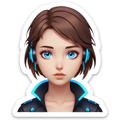 Neon cyberpunk style 
girl with brown hair and blue eyes 
falls sticker
