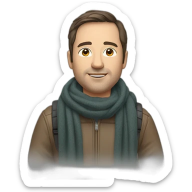 47 years old man with brown hair with grasses and scarf and on a wheelchair sticker