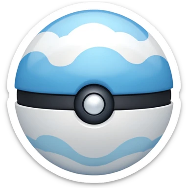 blue pokeball emoji, top half is a more saturated blue, bottom half is white, black stripe, with a white sheen, with a pearlescent finish, with a cloud effect sticker