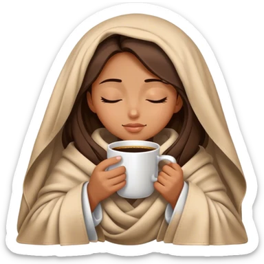 girl inside a blanket sipping coffee eyes closed sticker