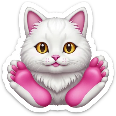 white cat fluffy paw, from the bottom, vivid pink toe beans, cute sticker