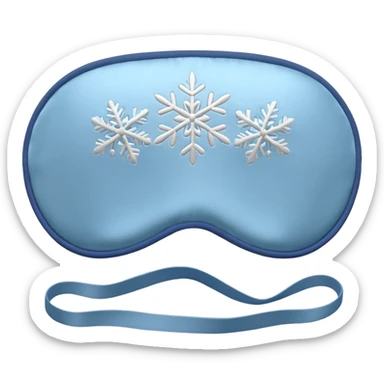 emoji of an isolated silky sleep mask with a small embroidered snowflake pattern, no eyes, no face, no character features, smooth satin texture with gentle shine, pastel grey-blue color, soft rounded shape, cozy winter pajama mood, soft shadows sticker