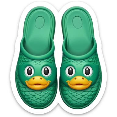 slightly green rubber pool slippers with carp eyes on the top sticker
