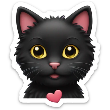 fluffy black cat with hearts sticker