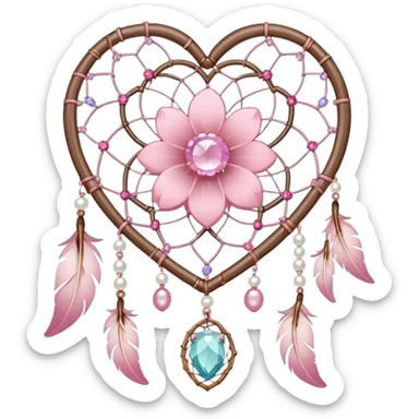 Sakura flower heart Cœur pastel suncatchers gemstones beadspearls crystals dreamcatcher sticker