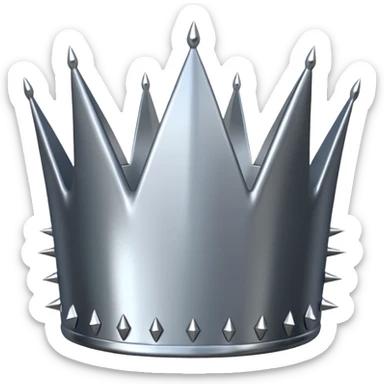 A spiked crown emoji made of silver chrome, sharp yet rounded metallic spikes, glossy reflections, aggressive luxury swag aesthetic, iOS emoji style, centered, clean white background sticker