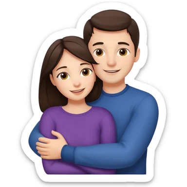 brunette woman hugging a man, cheerful expressions, close embrace sticker