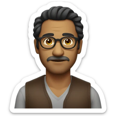 Indian man with round glasses, no beard or moustache and hair like Loki sticker