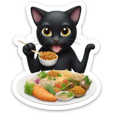 Black Cat eating Thai food sticker