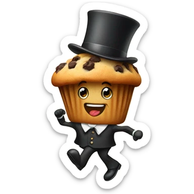 Muffin dancing wearing a top hat sticker