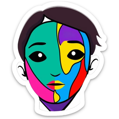 A person with half their face as a colorful abstract painting, symbol of artistic self-expression sticker