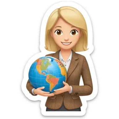 geography teacher woman with globe in the handes sticker
