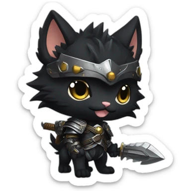 chibi monster hunter palico with all black fur and armor sticker