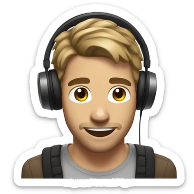 streamer man with headphones brown short hair happy sticker