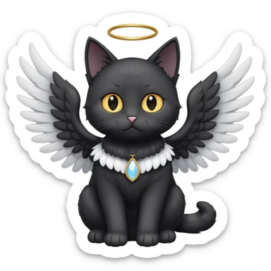 a black cat with white angel wings sticker
