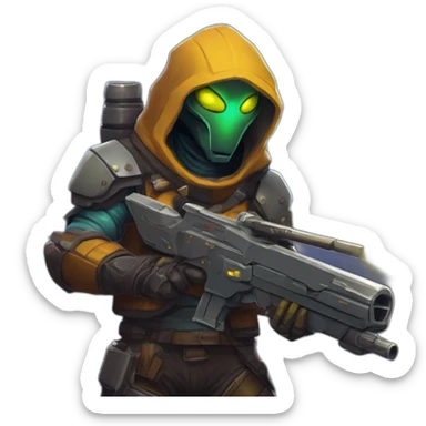 alien Bounty Hunter scifi roguelike rpg style inspired by slay the spire digital art sticker