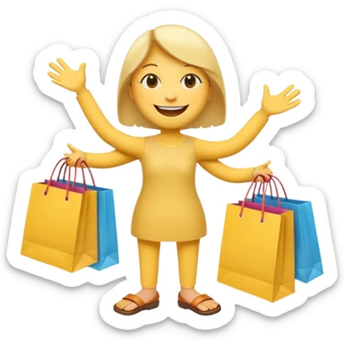 2 HAPPY SMILEY FACE  WITH HANDS AND FEET WITH SHOPPING BAGS IN EACH HAND sticker