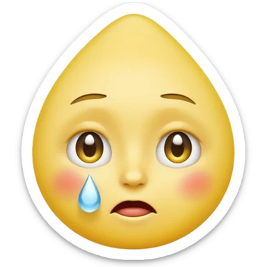 human-like yellow emoji face, round head, one big teardrop falling from the eye, large white tissue gently wiping the tear, apple emoji style, clean white background sticker