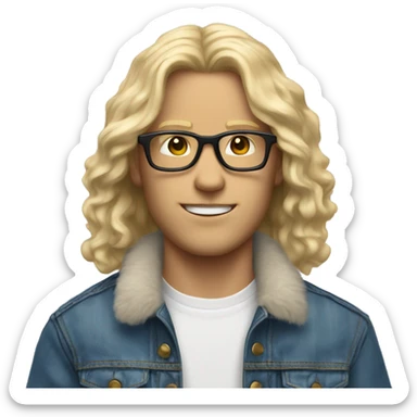 blonde long haired white boy with glasses blue jean jacket with fur lining sticker