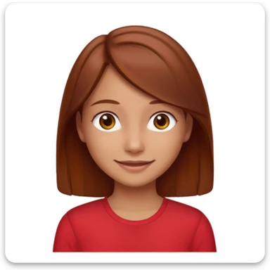 girl with tannish skin, brown eyes, chestnutish hair with a slight red tint to just past shoulder length in a red shirt  sticker