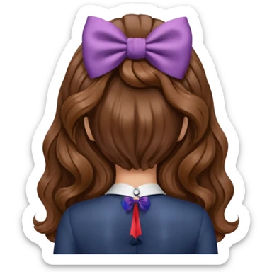 Emoji femme de dos cheveux ondulés brun avec noeud dans les cheveux  sticker