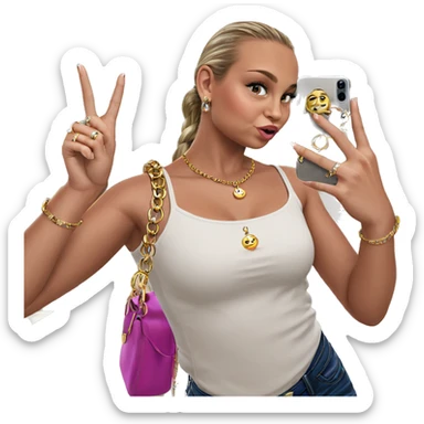 girl taking selfie with jewelry sticker