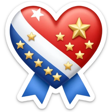 Patriotic heart white ribbon and gold stars sticker