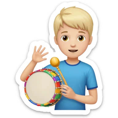 boy play colorful tambor sticker