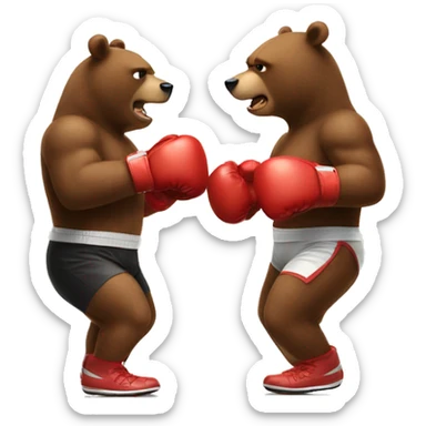 Two bears wearing boxing gloves fighting each other  sticker