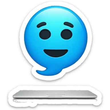 one blue Speech Balloon containing happy nerd face, and a laptop on background sticker