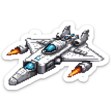 Space cruiser with sleek design and glowing engines, flying through stars sticker