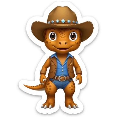 trex dinosaor with cowboy helmet with cowbot clothes sticker