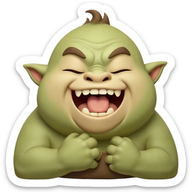 Cinematic Cute Yawning Ogre Portrait Emoji, with a surprisingly cuddly, rotund figure in soft earthy greens and browns, head tilted back in a big, gentle yawn exposing a set of comically oversized teeth, simplified yet irresistibly adorable, highly detailed with a soft glowing outline that captures the sleepy charm of a friendly ogre after a long day of gentle mischief! sticker