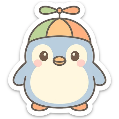 Change the penguin's propellor hat to green and orange, keep the kawaii style, with no background. sticker